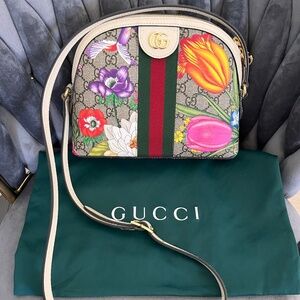 Gucci Ophidia Dome Shoulder Bag Flora GG Coated Canvas Small